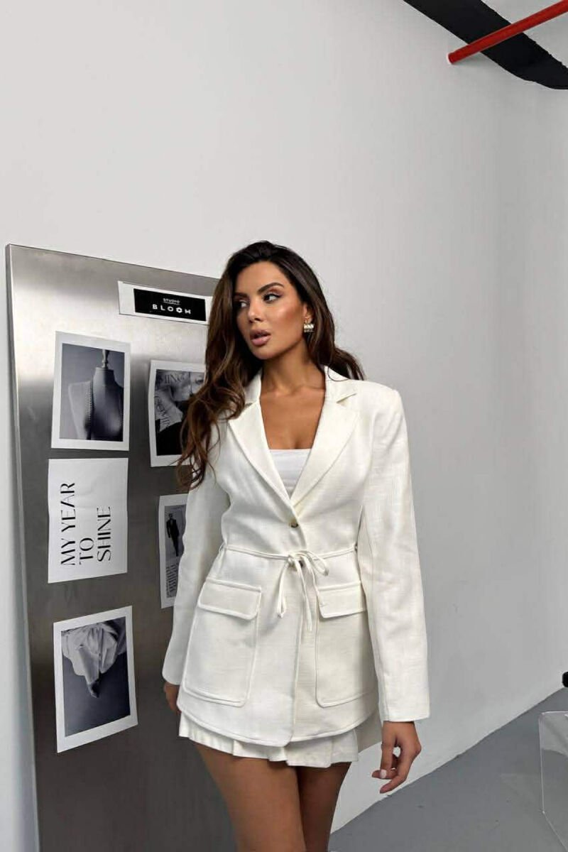 ONE COLOR WAIST LACING CLASSIC WOMAN JACKET WHITE-E BARDHE - 2