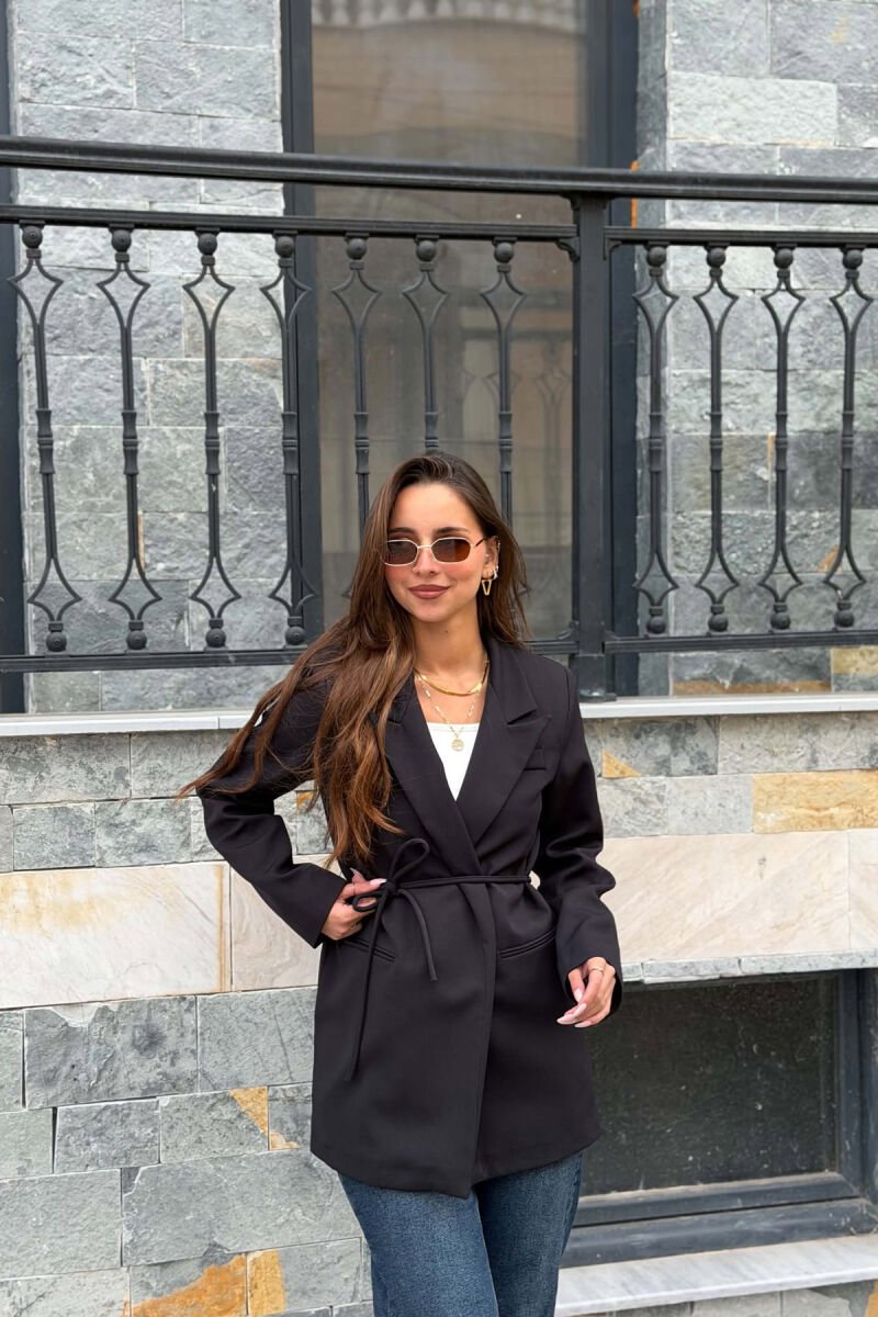 ONE COLOR WAIST LACING FAKE POCKETS CLASSIC WOMAN JACKET BLACK/ E ZEZE - 1