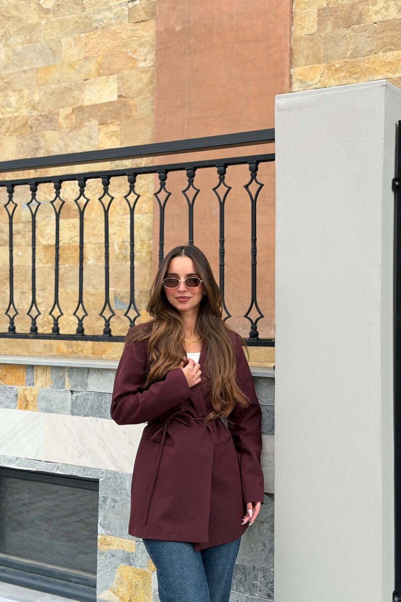 ONE COLOR WAIST LACING FAKE POCKETS CLASSIC WOMAN JACKET BURGUNDY/VISHNJE - 1