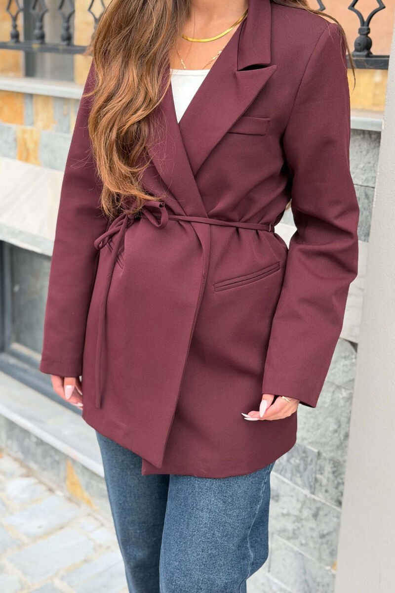 ONE COLOR WAIST LACING FAKE POCKETS CLASSIC WOMAN JACKET BURGUNDY/VISHNJE - 3