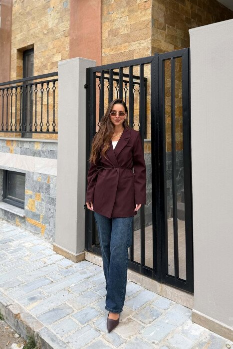 ONE COLOR WAIST LACING FAKE POCKETS CLASSIC WOMAN JACKET DARK BURGUNDY/VISHNJE E ERRET - 4