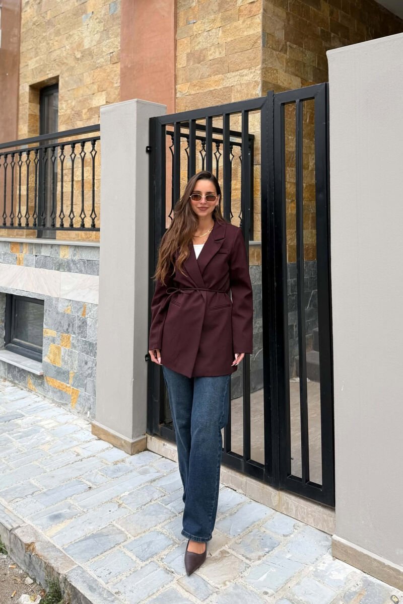 ONE COLOR WAIST LACING FAKE POCKETS CLASSIC WOMAN JACKET DARK BURGUNDY/VISHNJE E ERRET - 4