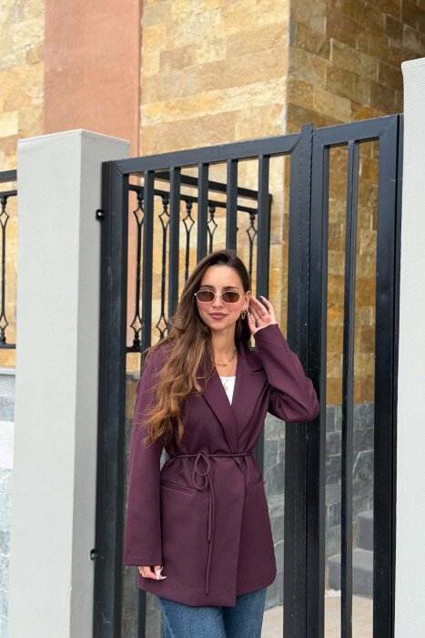 ONE COLOR WAIST LACING FAKE POCKETS CLASSIC WOMAN JACKET DARK PURPLE/LEJLA ERRET 