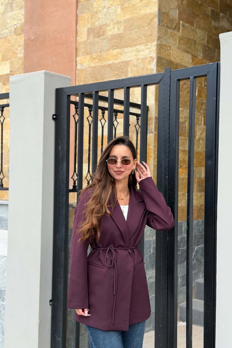ONE COLOR WAIST LACING FAKE POCKETS CLASSIC WOMAN JACKET DARK PURPLE/LEJLA ERRET - 1