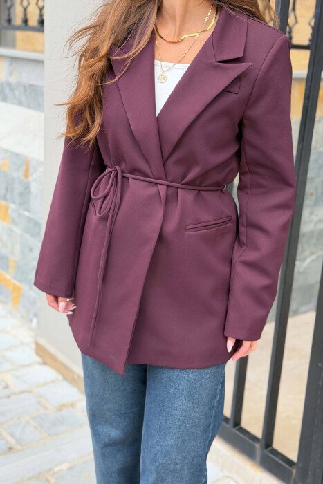 ONE COLOR WAIST LACING FAKE POCKETS CLASSIC WOMAN JACKET DARK PURPLE/LEJLA ERRET - 2