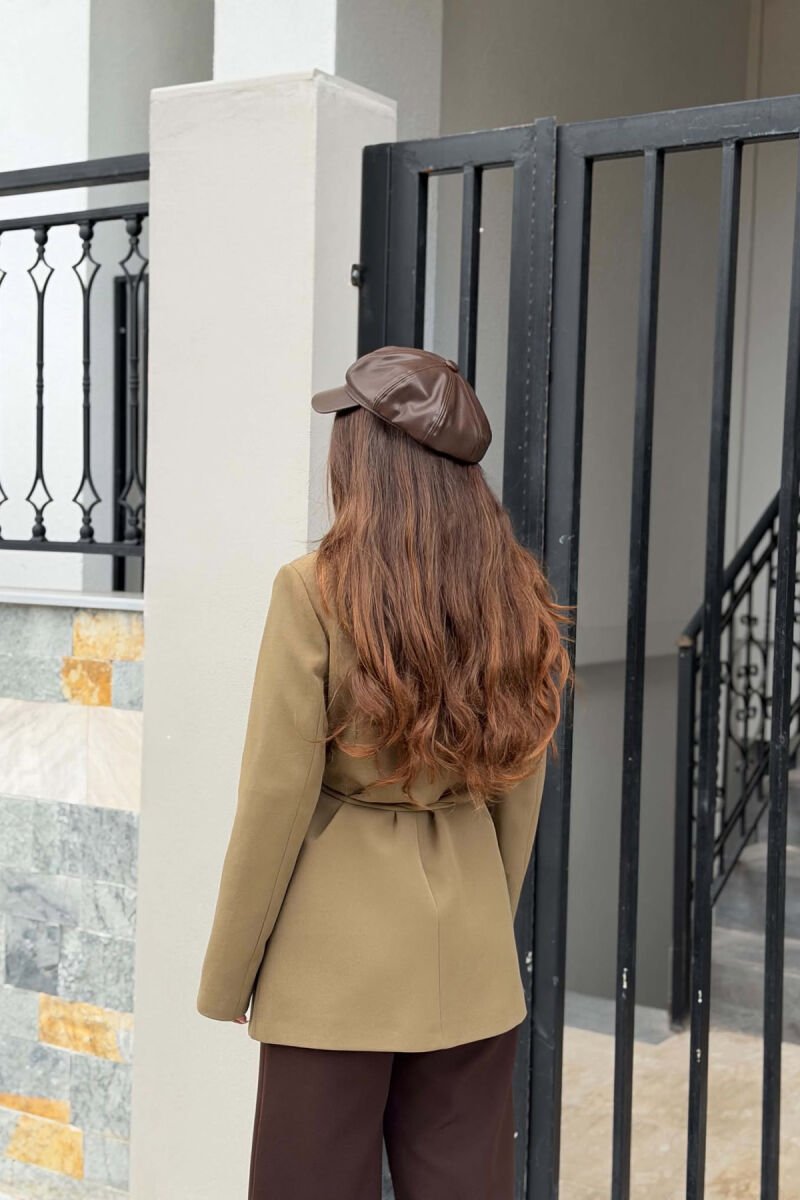 ONE COLOR WAIST LACING FAKE POCKETS CLASSIC WOMAN JACKET OLIVE/ULLI - 2