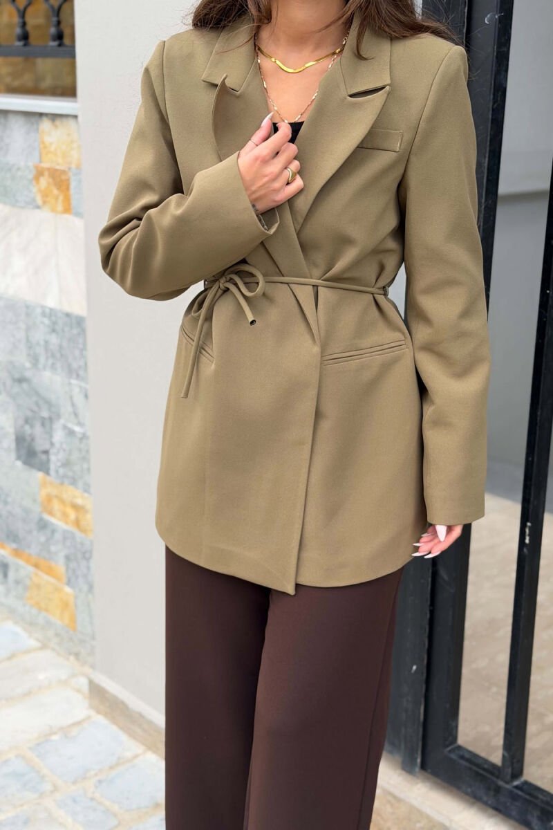ONE COLOR WAIST LACING FAKE POCKETS CLASSIC WOMAN JACKET OLIVE/ULLI - 3