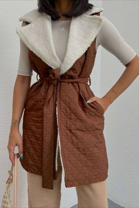 ONE COLOR WARM WOMEN VEST BROWN/KAFE - 1
