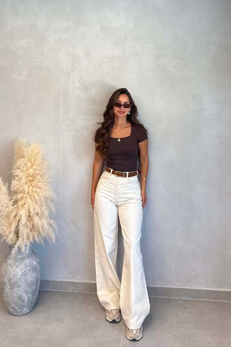 ONE COLOR WIDE LEG BELT DETAIL WOMAN JEANS CREAM/KREM - 1