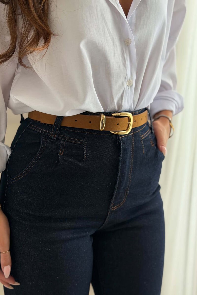 ONE COLOR WIDE LEG BELT DETAIL WOMAN JEANS DARK BLUE/BEE - 4