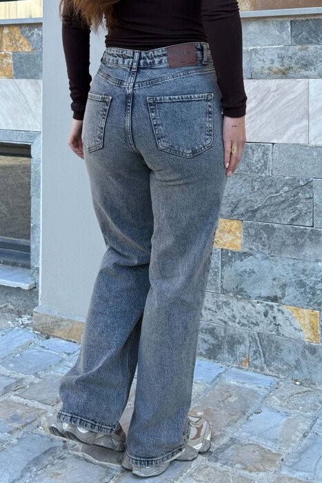ONE COLOR WIDE LEG BELT DETAIL WOMAN JEANS STEELBLUE/BLU CELIKU - 4