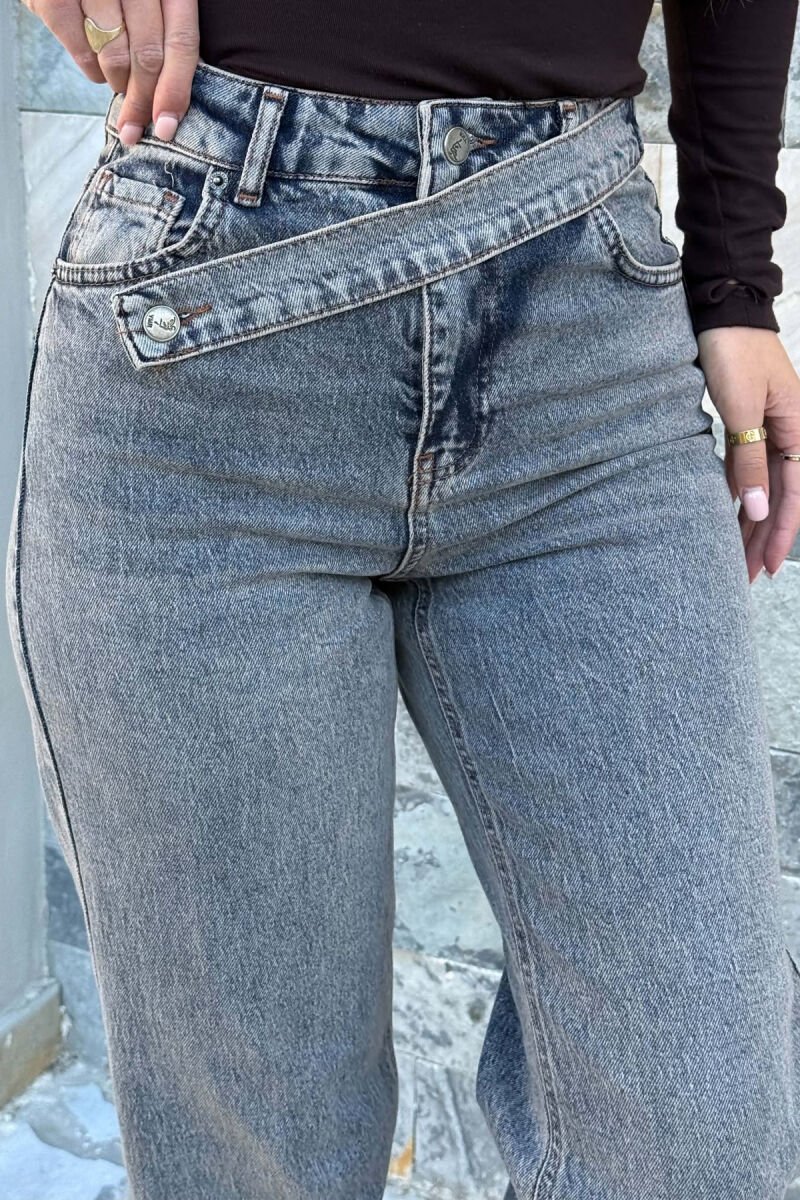 ONE COLOR WIDE LEG BELT DETAIL WOMAN JEANS STEELBLUE/BLU CELIKU - 5