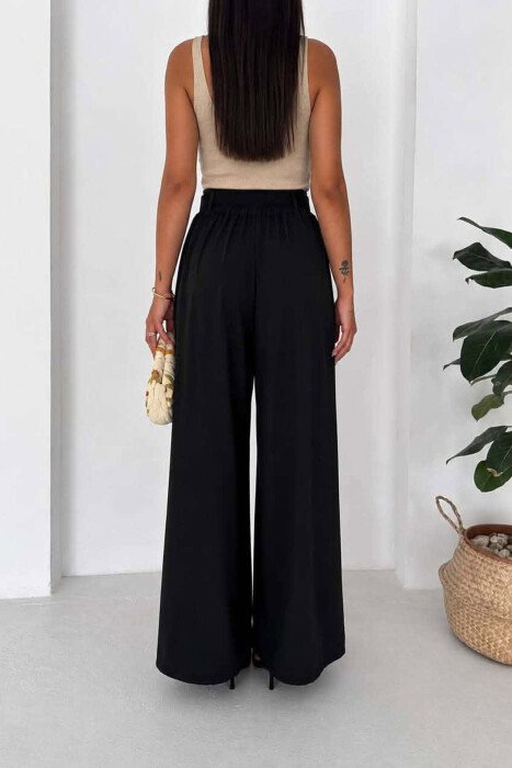 ONE COLOR WIDE LEG BELT DETAIL WOMAN TROUSERS BLACK/ E ZEZE - 3
