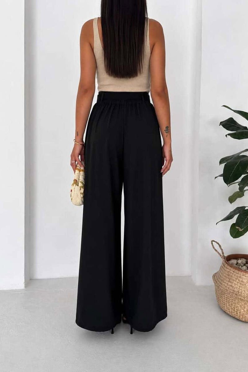 ONE COLOR WIDE LEG BELT DETAIL WOMAN TROUSERS BLACK/ E ZEZE - 3