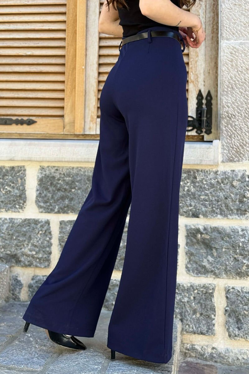 ONE COLOR WIDE LEG BELT DETAIL WOMAN TROUSERS BLUE/BLU - 5