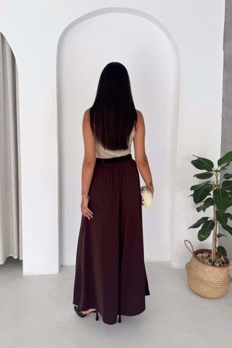ONE COLOR WIDE LEG BELT DETAIL WOMAN TROUSERS BROWN/KAFE - 2