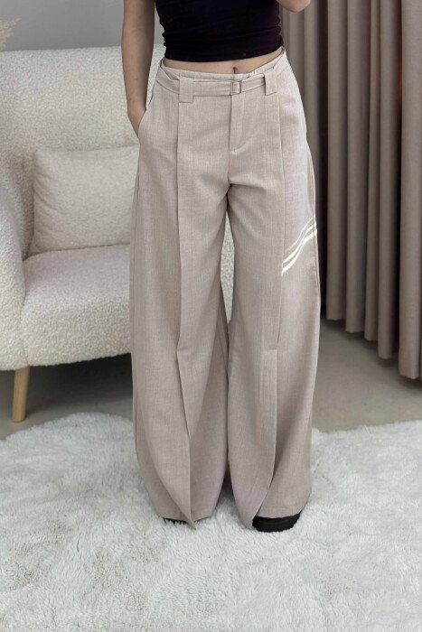 ONE COLOR WIDE LEG BELT DETAIL WOMEN TROUSERS BEIGE/BEZHE 