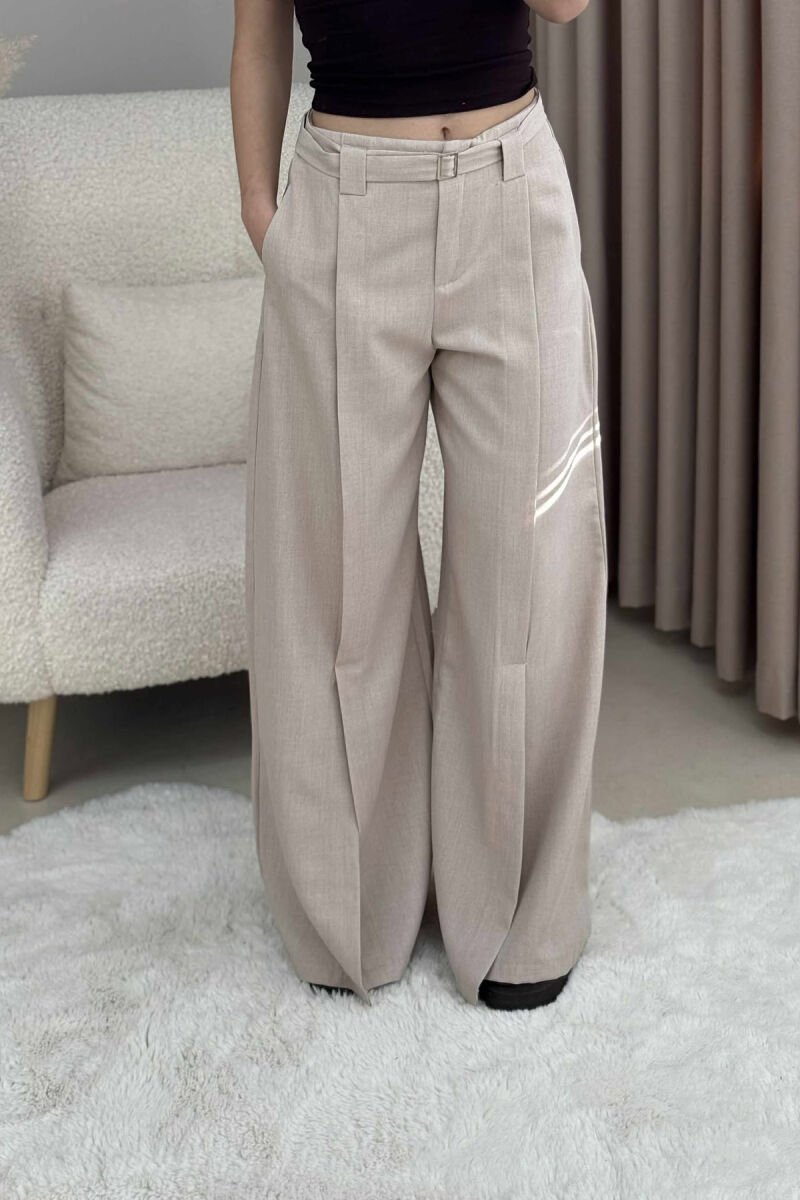ONE COLOR WIDE LEG BELT DETAIL WOMEN TROUSERS BEIGE/BEZHE - 1