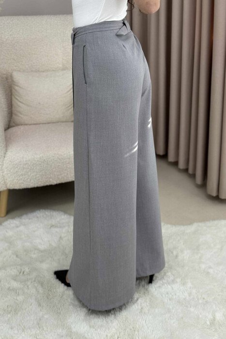 ONE COLOR WIDE LEG BELT DETAIL WOMEN TROUSERS LIGHT GREY/GZ - 4