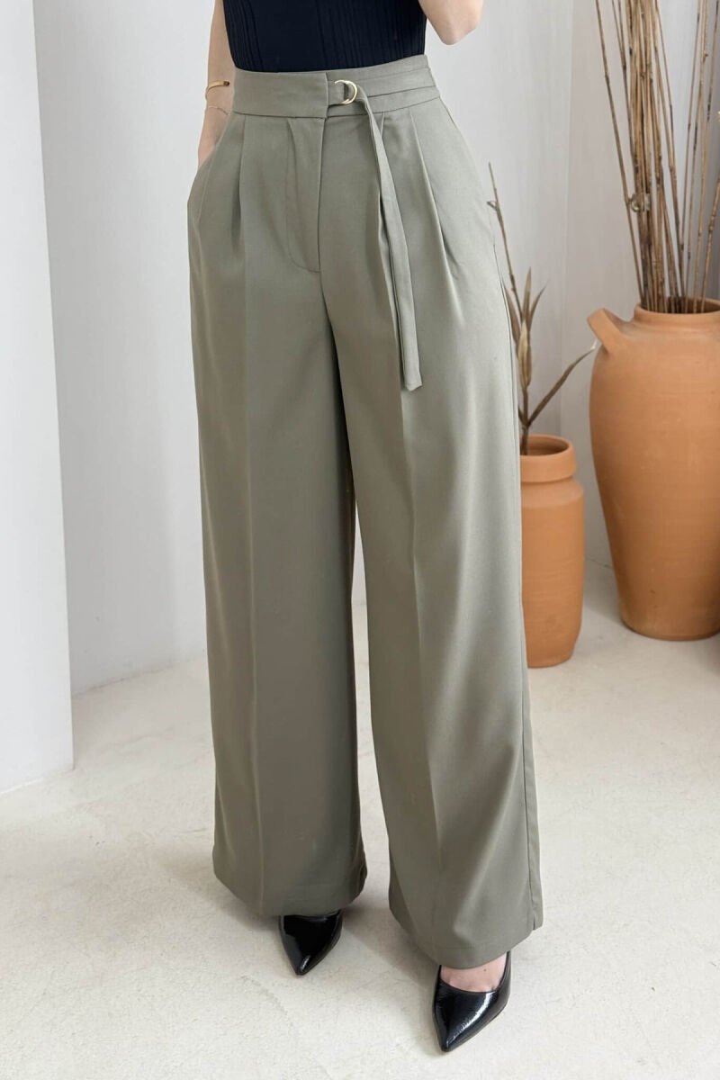ONE COLOR WIDE LEG BELT WOMEN TROUSERS OLIVE/ULLI - 3
