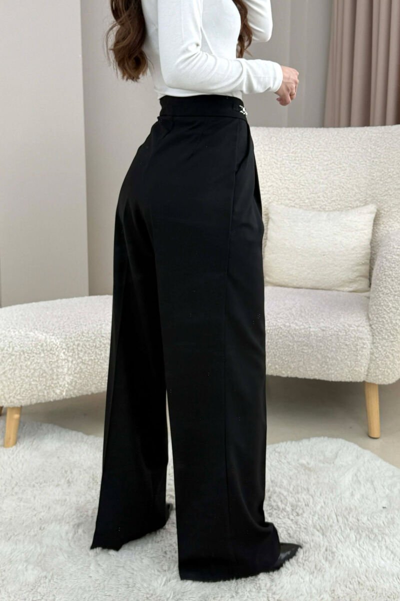 ONE COLOR WIDE LEG CHAIN DETAILS WOMEN TROUSERS BLACK/ E ZEZE - 2