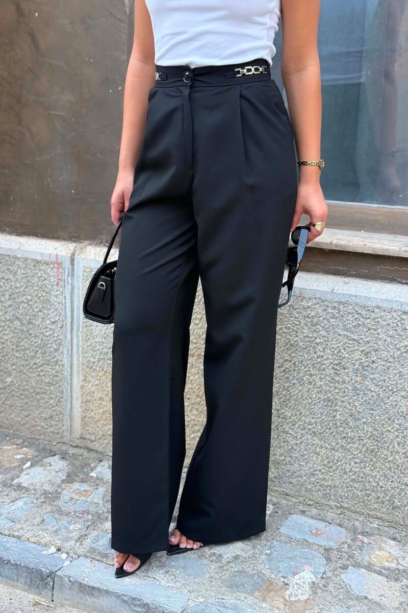 ONE COLOR WIDE LEG CHAIN DETAILS WOMEN TROUSERS BLACK/ E ZEZE - 4