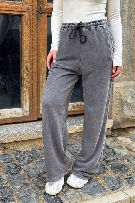ONE COLOR WIDE LEG ELASTIC WAIST WOMAN SWEATPANTS GREY/GRI - 2