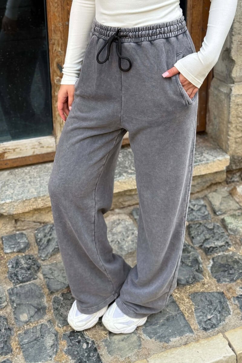 ONE COLOR WIDE LEG ELASTIC WAIST WOMAN SWEATPANTS GREY/GRI - 4