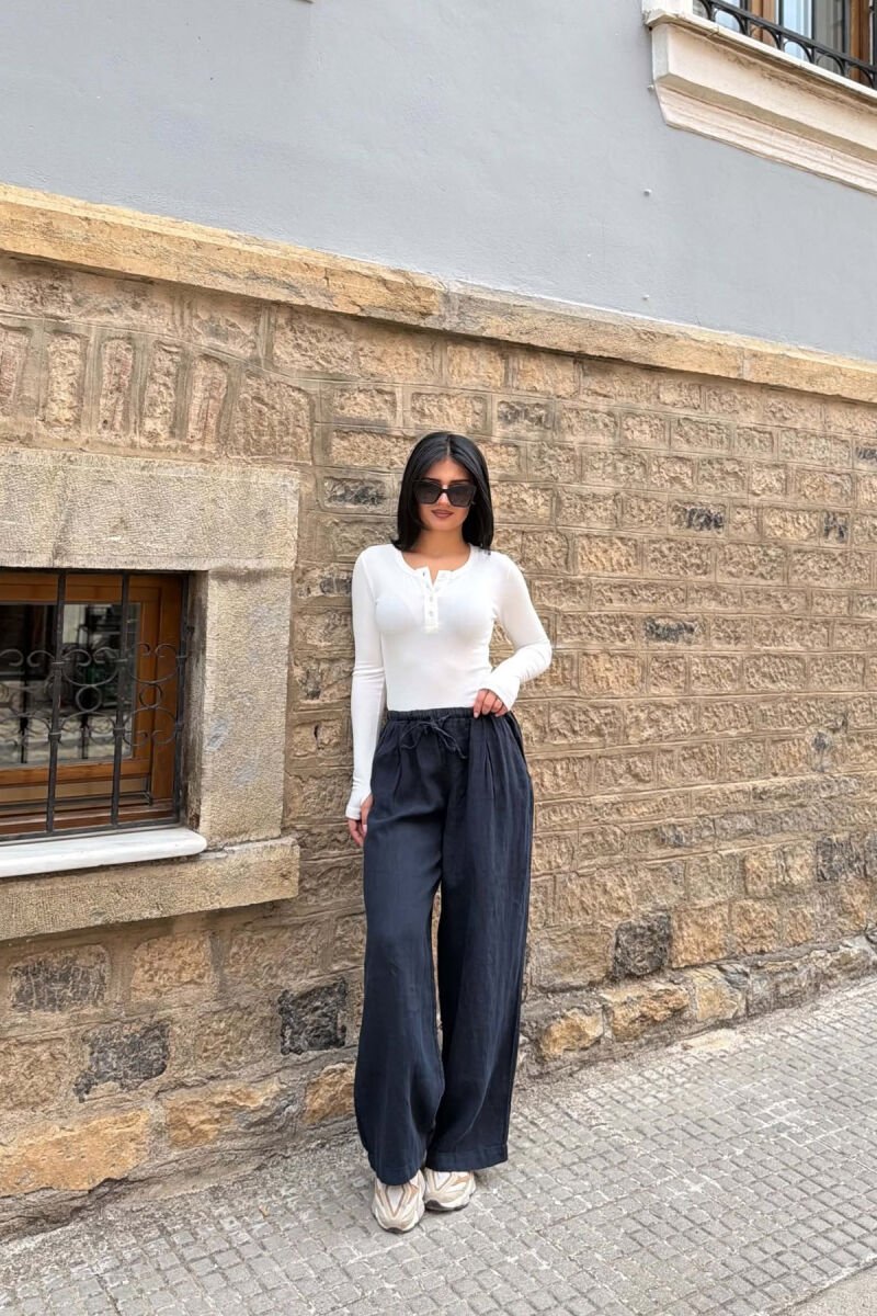 ONE COLOR WIDE LEG ELASTIC WAIST WOMAN TROUSERS BLUE/BLU - 1