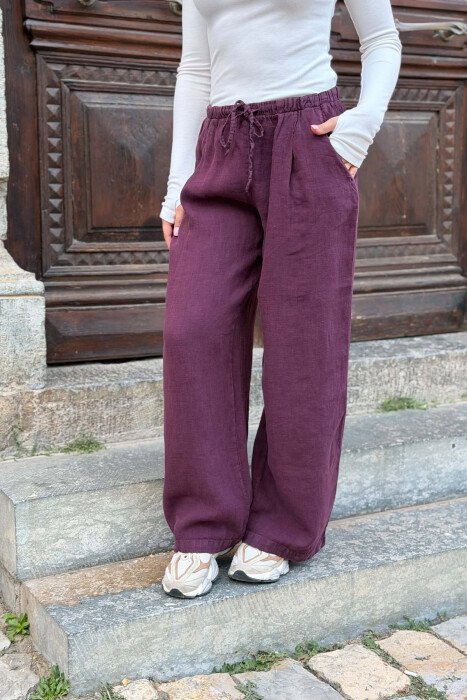 ONE COLOR WIDE LEG ELASTIC WAIST WOMAN TROUSERS DARK PURPLE/LEJLA ERRET - 2