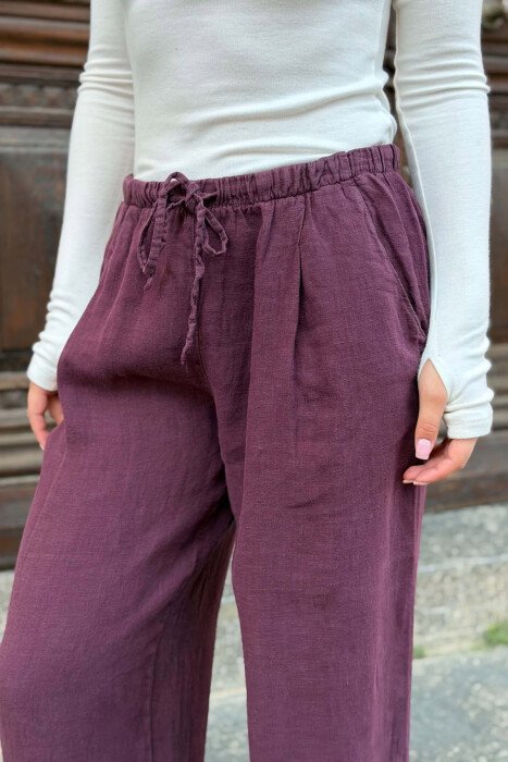 ONE COLOR WIDE LEG ELASTIC WAIST WOMAN TROUSERS DARK PURPLE/LEJLA ERRET - 4