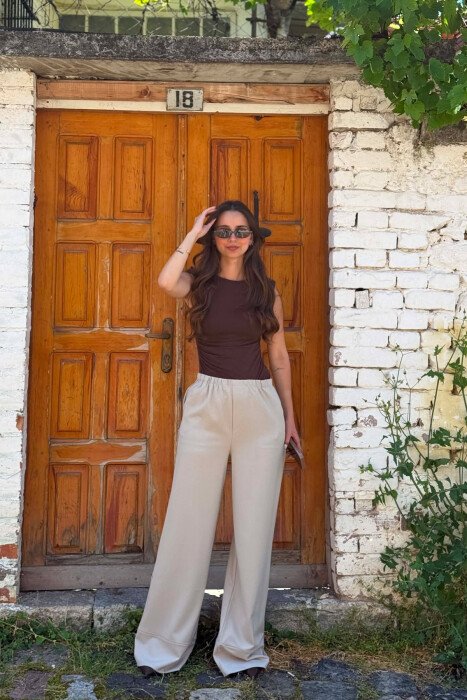 ONE COLOR WIDE LEG ELASTIC WAIST WOMEN TROUSERS GREY/GRI - 2