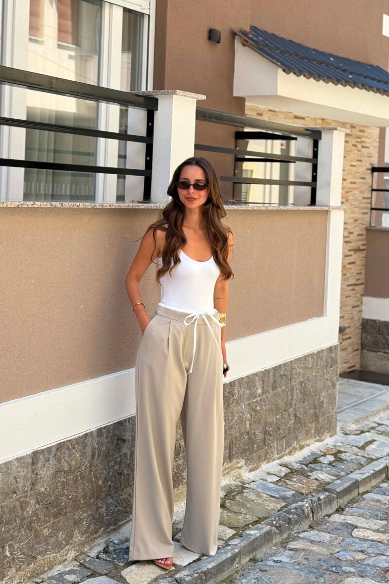 ONE COLOR WIDE LEG LACING WAIST WOMEN TROUSERS GREY/GRI - 6