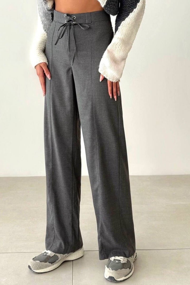 ONE COLOR WIDE LEG LACING WOMEN TROUSERS DARK GREY/GEE - 6