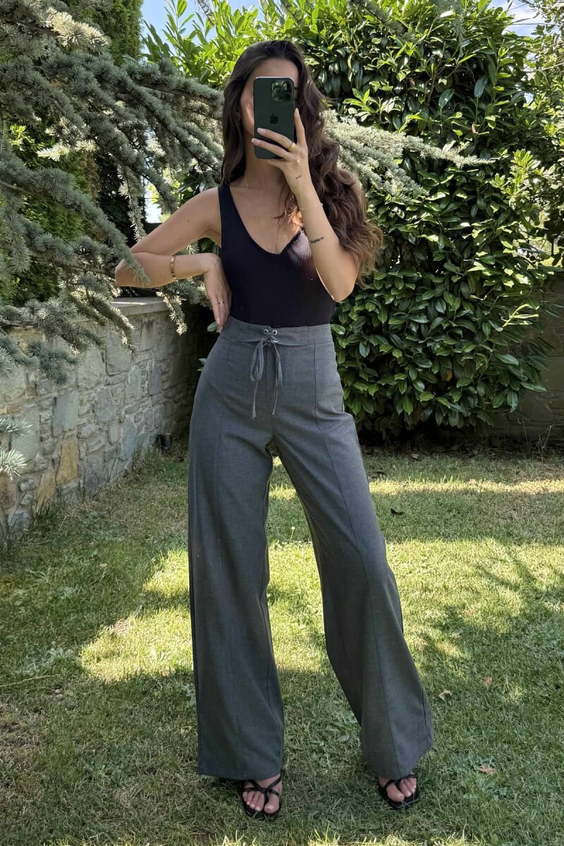 ONE COLOR WIDE LEG LACING WOMEN TROUSERS DARK GREY/GEE - 2