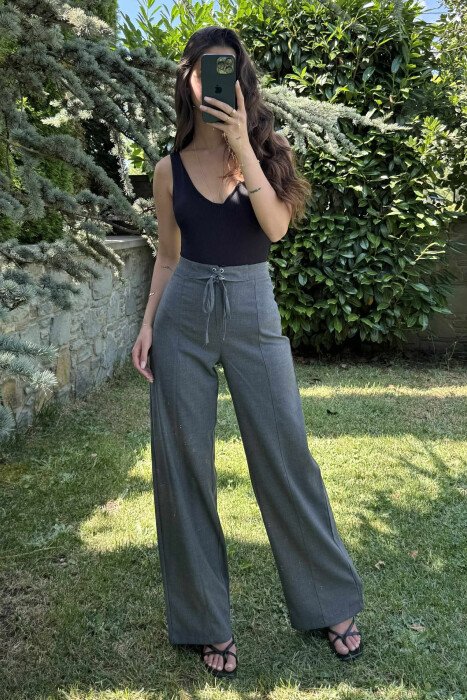 ONE COLOR WIDE LEG LACING WOMEN TROUSERS DARK GREY/GEE - 4
