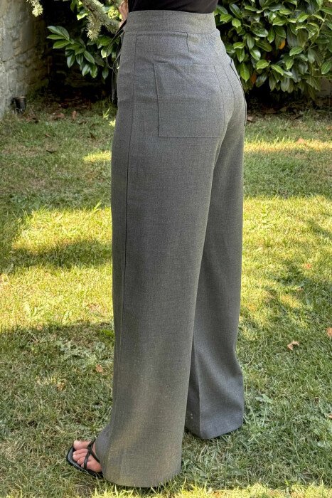 ONE COLOR WIDE LEG LACING WOMEN TROUSERS DARK GREY/GEE - 5