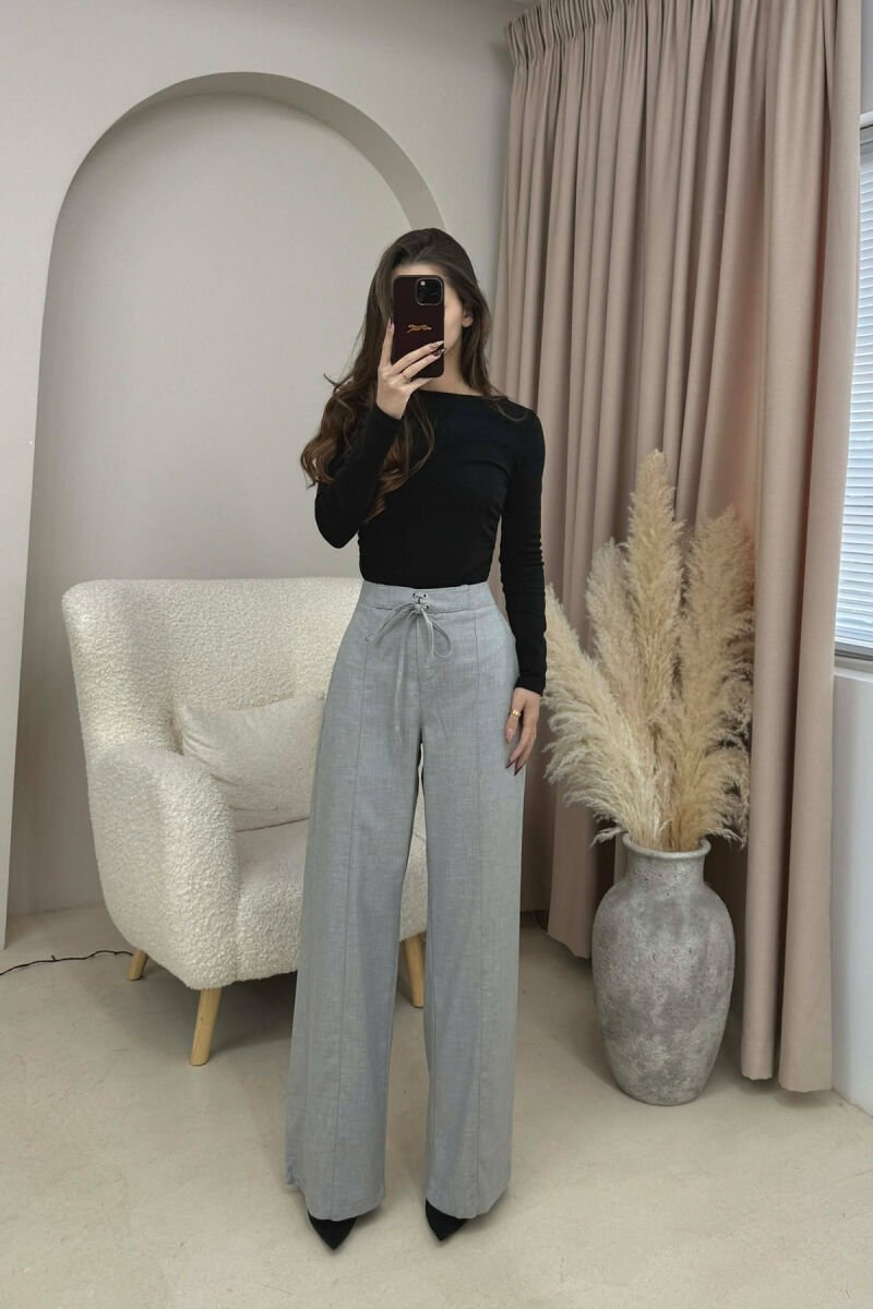 ONE COLOR WIDE LEG LACING WOMEN TROUSERS LIGHT GREY/GZ - 2