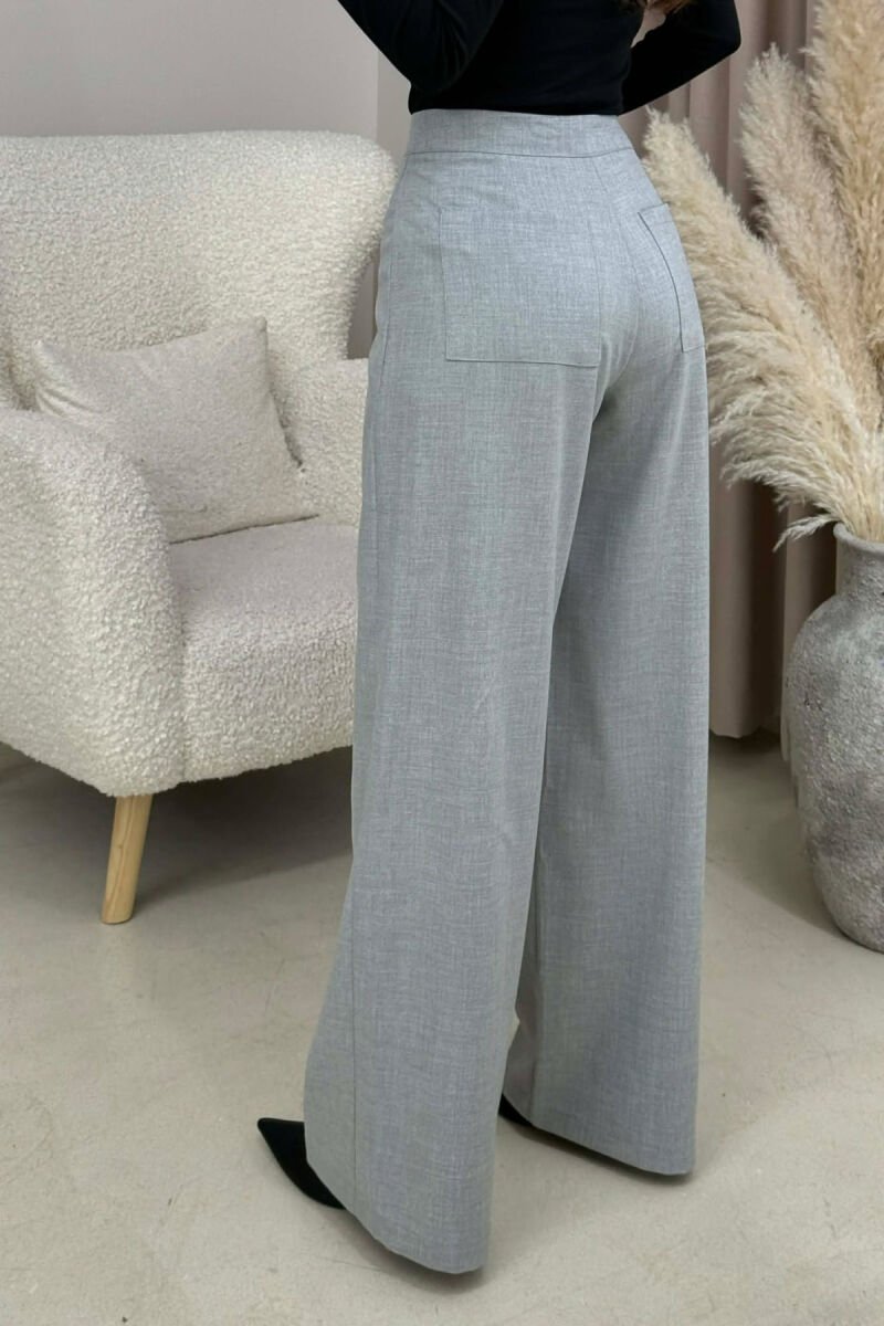 ONE COLOR WIDE LEG LACING WOMEN TROUSERS LIGHT GREY/GZ - 4