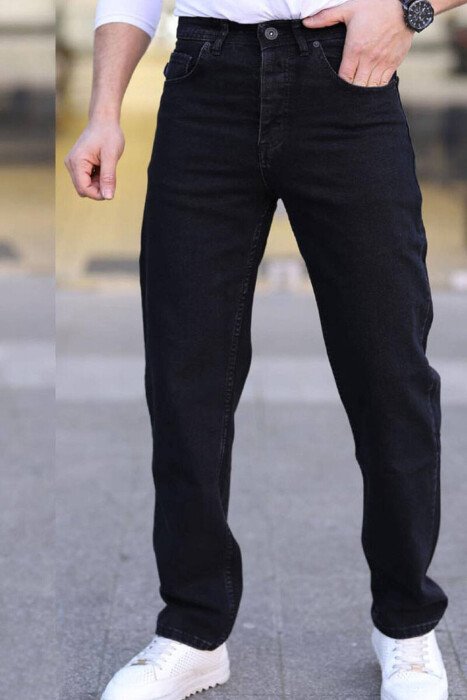 ONE COLOR WIDE LEG SIMPLE MEN JEANS BLACK/ E ZEZE - KLAUDIO FASHION