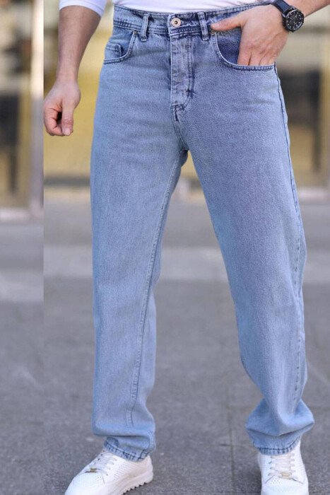 ONE COLOR WIDE LEG SIMPLE MEN JEANS LIGHTBLUE/BZ - KLAUDIO FASHION