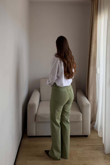 ONE COLOR WIDE LEG SIMPLE WOMAN JEANS GREEN/JESHILE - 4