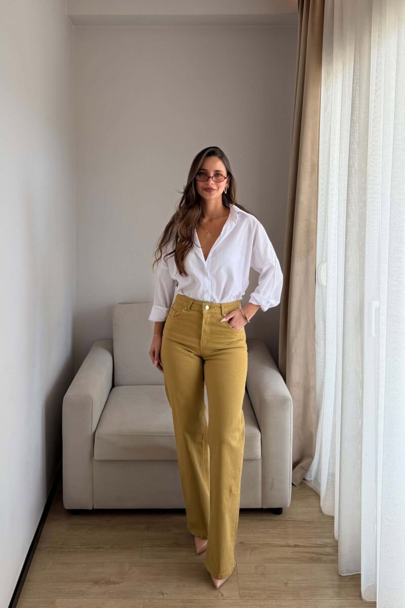 ONE COLOR WIDE LEG SIMPLE WOMAN JEANS MUSTARD/MUSTARDE - 1