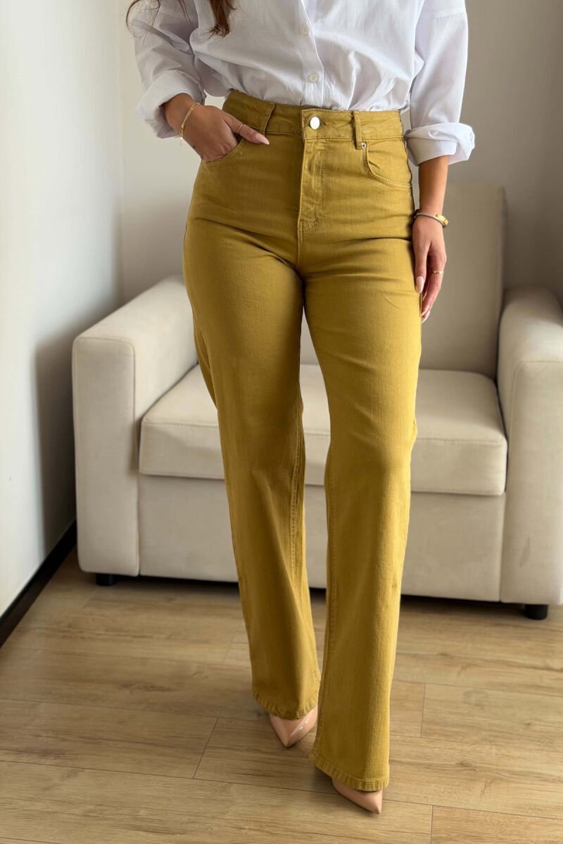 ONE COLOR WIDE LEG SIMPLE WOMAN JEANS MUSTARD/MUSTARDE - 2