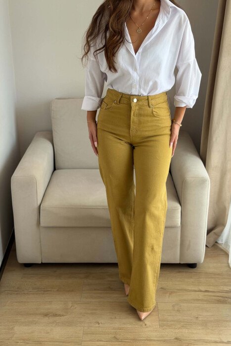ONE COLOR WIDE LEG SIMPLE WOMAN JEANS MUSTARD/MUSTARDE - 3