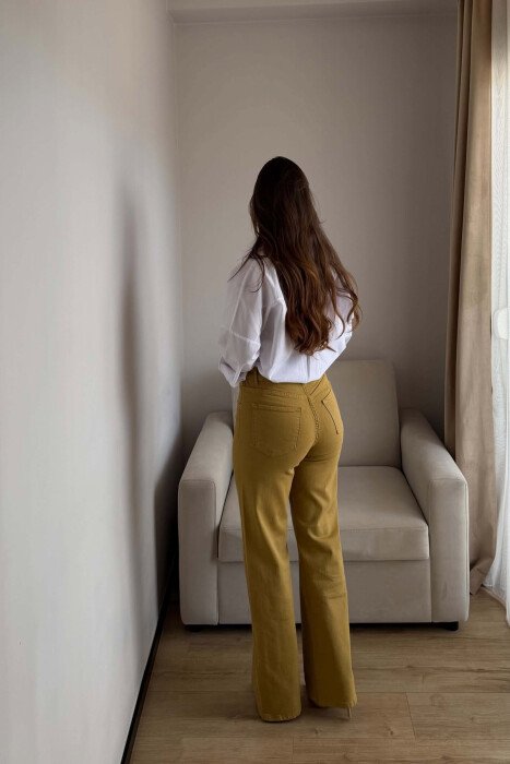 ONE COLOR WIDE LEG SIMPLE WOMAN JEANS MUSTARD/MUSTARDE - 4