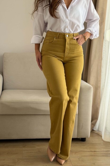 ONE COLOR WIDE LEG SIMPLE WOMAN JEANS MUSTARD/MUSTARDE - 5