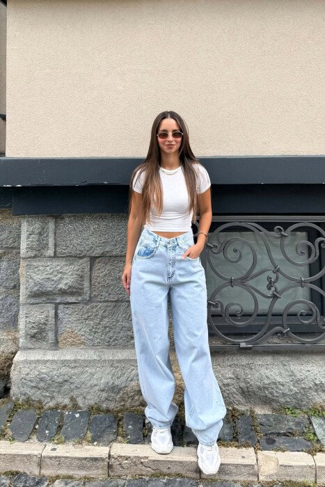 ONE COLOR WIDE LEG WOMAN JEANS BABY BLUE/BLU BY - KLAUDIO FASHION
