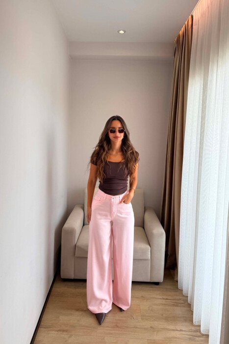 ONE COLOR WIDE LEG WOMAN JEANS BABY PINK/ROZB - 1