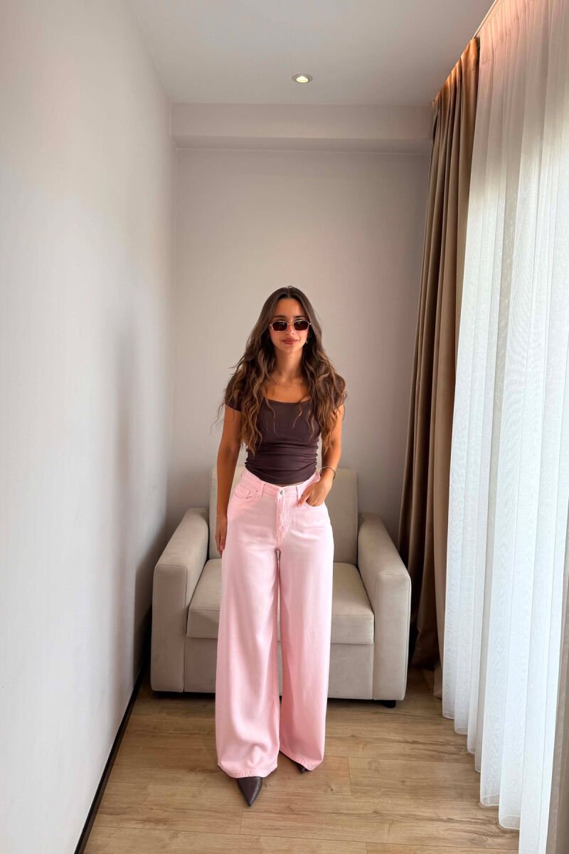 ONE COLOR WIDE LEG WOMAN JEANS BABY PINK/ROZB - 1